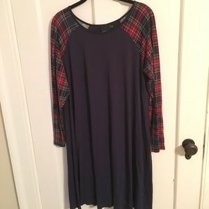 ASOS Curve Navy and Plaid Raglan Dress